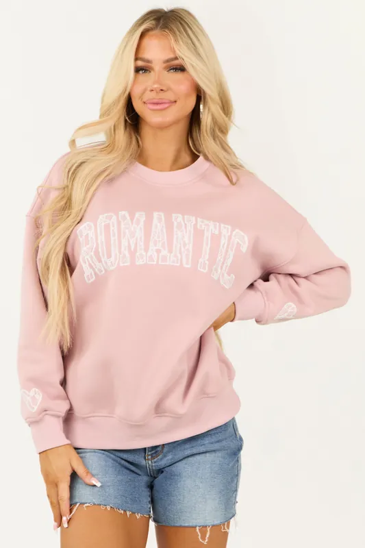 Dusty Blush 'Romantic' Lace Graphic Sweatshirt - LE LIS