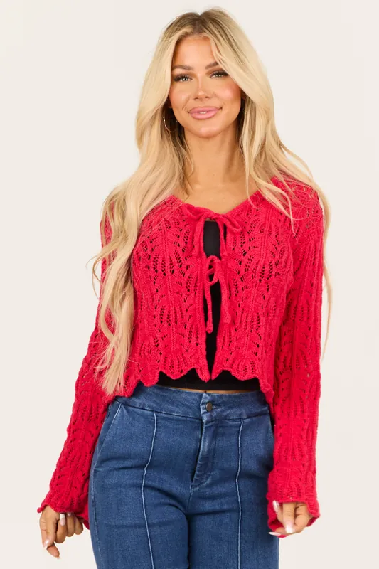 Crimson Front Tie Flare Long Sleeve Cardigan - Gilli