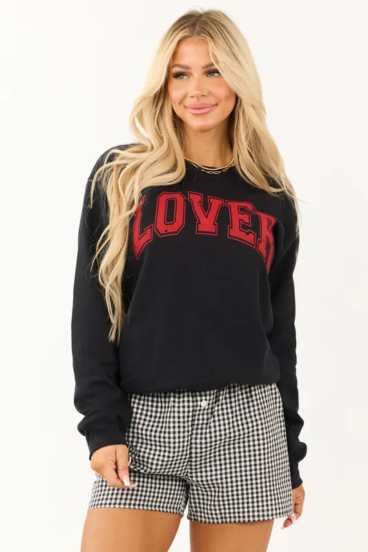 Black 'Lover' Graphic Long Sleeve Sweatshirt - Blume+Co