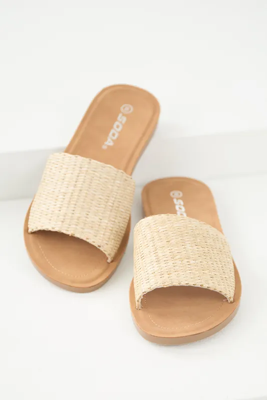 Vanilla Straw Band Open Toe Flat Sandals - FORTUNE DYNAMIC