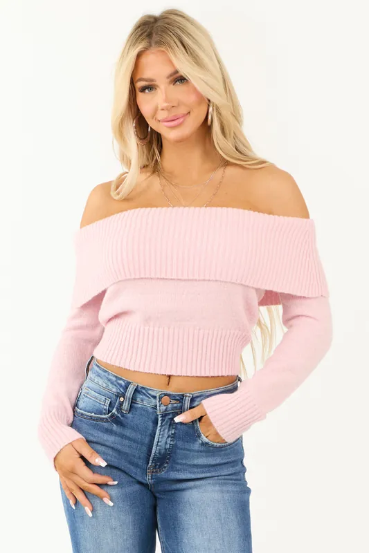 Carnation Off the Shoulder Fold Over Sweater - Blu Pepper
