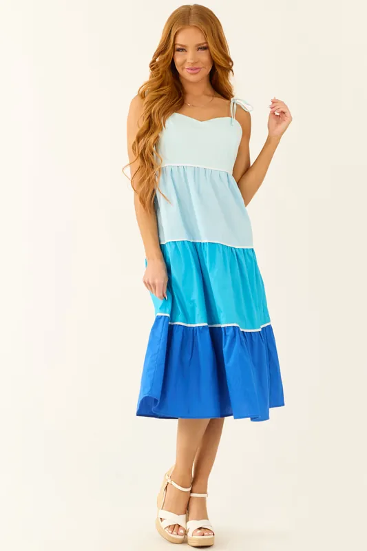 Baby Blue Tiered Colorblock Sleeveless Midi Dress - Day + Moon
