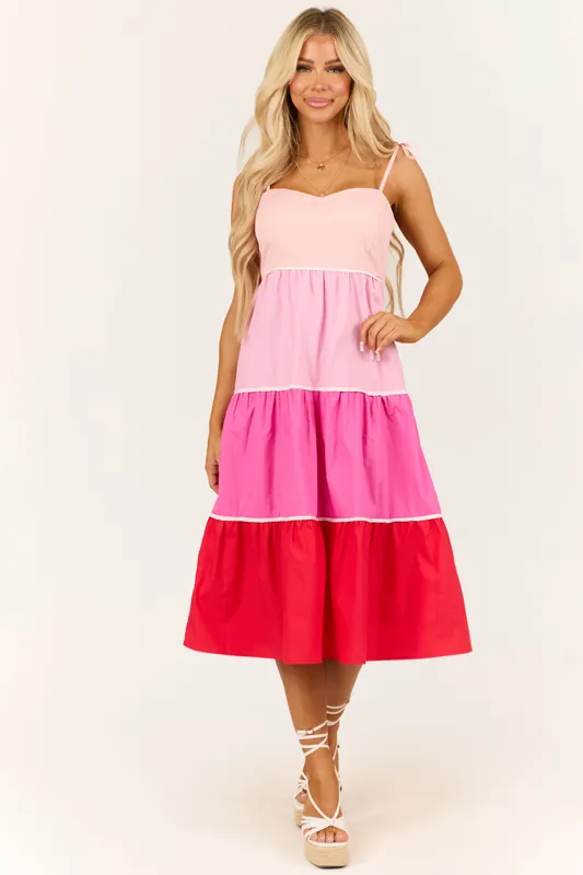 Baby Pink Tiered Colorblock Sleeveless Midi Dress - Day + Moon