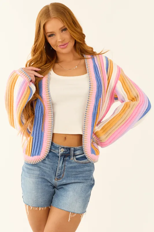 Multicolor Abstract Textured Open Front Cardigan - BiBi
