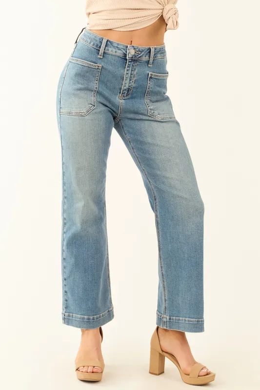 Sneak Peak Vintage Wash Wide Leg Stretchy Jeans - Sneak Peek