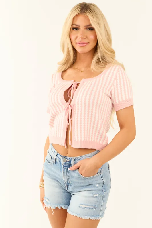 Carnation Tie Front Knitted Zipper Striped Cardigan - So Me