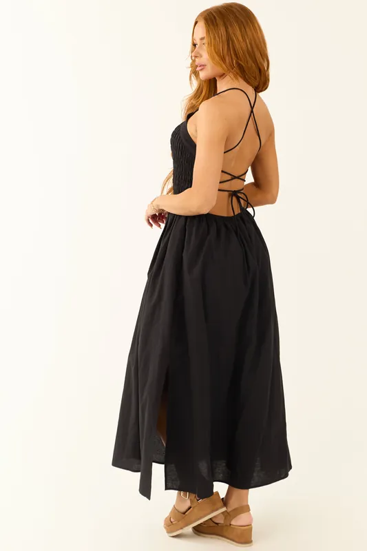 Black Open Tie Back Spaghetti Strap Maxi Dress - Baby Pink