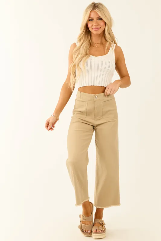 Khaki Stretchy Denim Straight Patch Pocket Jeans - eesome
