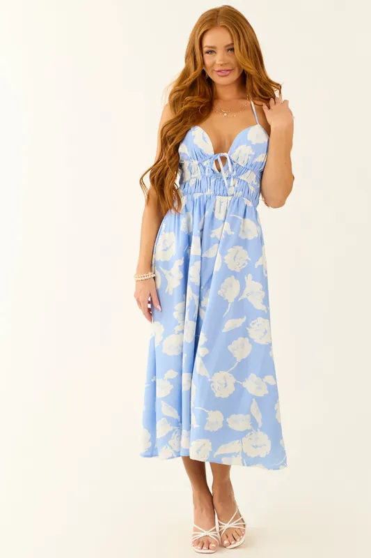 Cornflower Floral Sweetheart Halter Midi Dress - B Right