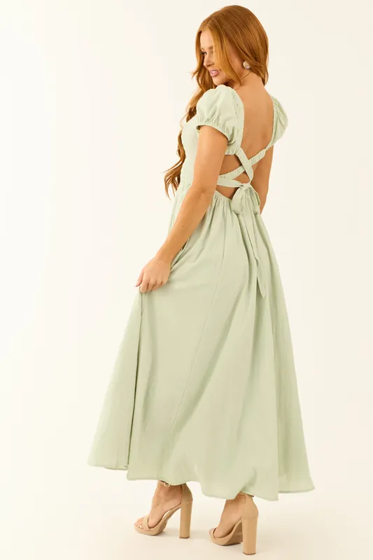 Seafoam Square Neck Criss Cross Back Maxi Dress - Klesis