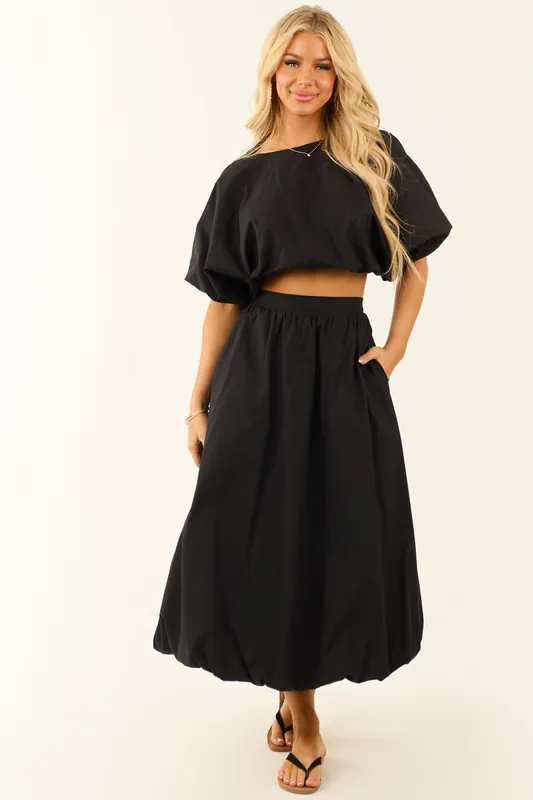 Charcoal Bubble Sleeve and Bubble Hem Skirt Set - Klesis