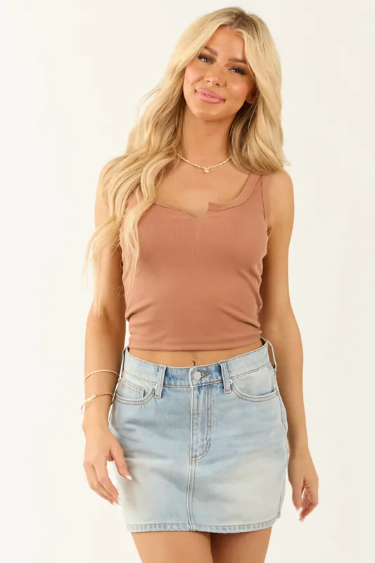 Ginger Notch Neck Ribbed Knit Tank Top - ANGIE