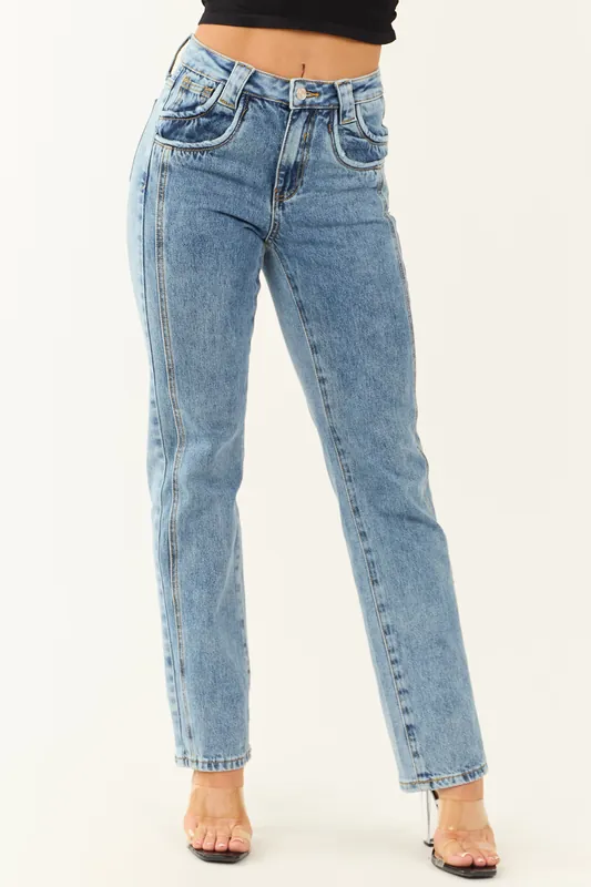 Saige Medium Wash Straight Leg High Waist Jeans - Saige Denim