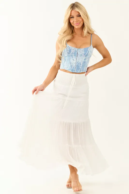Ivory Tiered Smocked Drawstring Waist Maxi Skirt - HYFVE