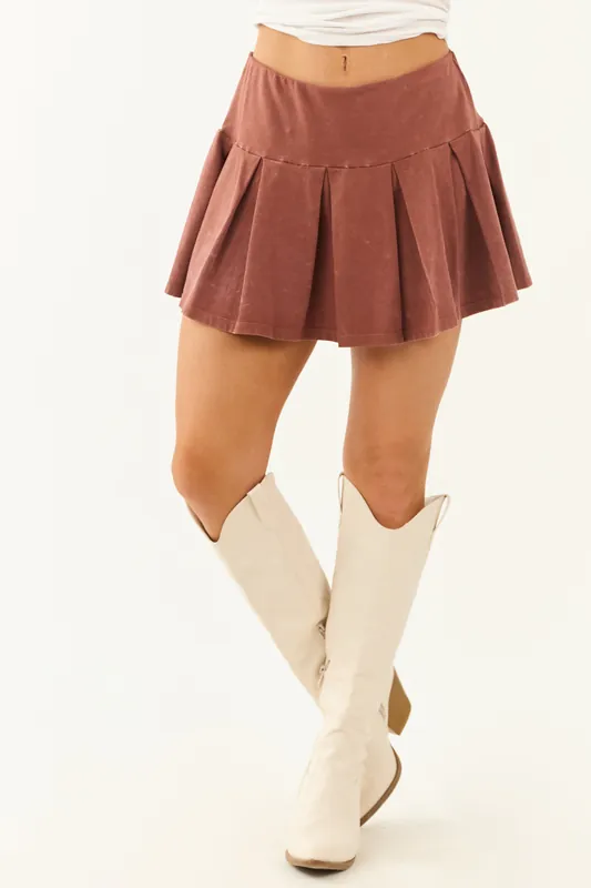 Washed Sienna Pleated Elastic Waist Mini Skort - HYFVE