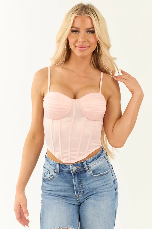 Tea Rose Spaghetti Strap Pleated Bust Contour Corset - Saige Denim