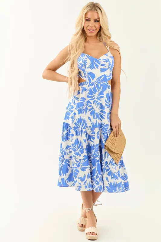 Sapphire and Ivory Cut Out Waist Midi Dress - Fore Collection