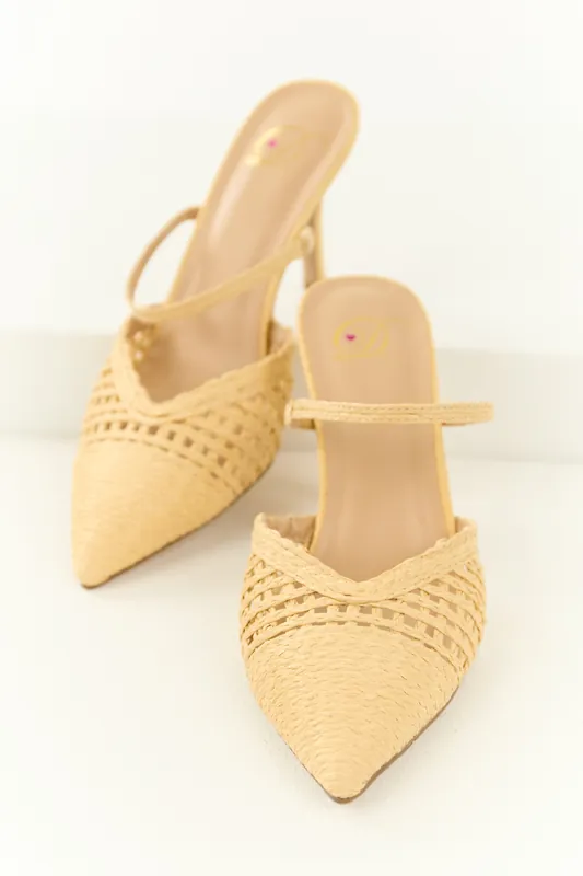 Beige Raffia Stiletto Woven Slip On Heels - FORTUNE DYNAMIC