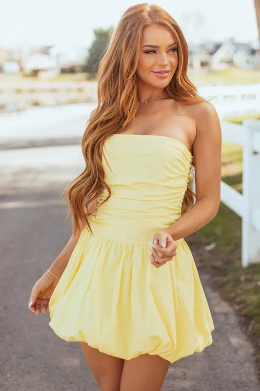 Honeysuckle Strapless Bubble Hem Ruched Mini Dress - Signature8