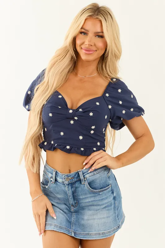 Flying Tomato Navy Sweetheart Floral Embroidered Top