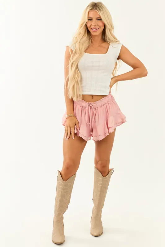 Light Punch Flowy Ruffle Hem Shorts - eesome