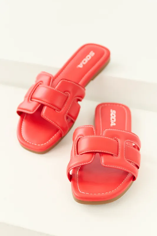 Brick Interlaced Faux Leather Strap Sandals - FORTUNE DYNAMIC