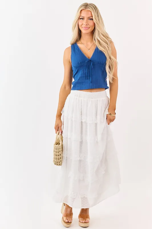 Lovelo Off White Lace Swiss Dot Chiffon Maxi Skirt - GeeGee