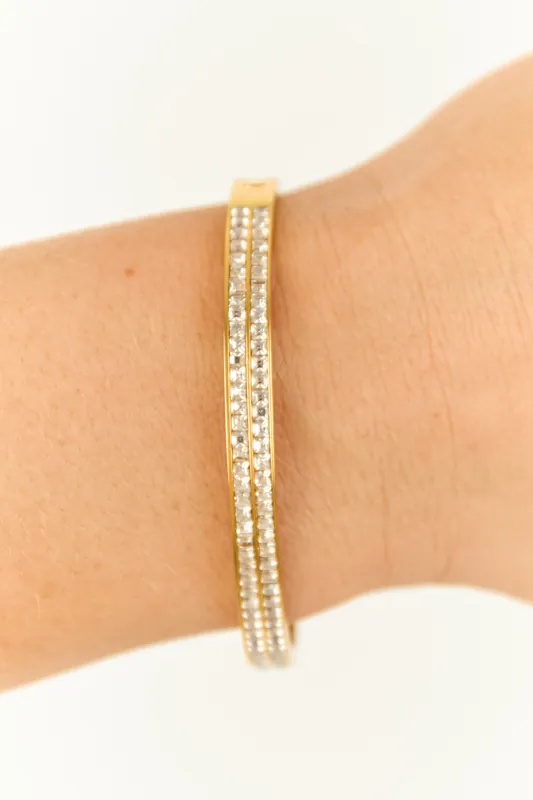 Gold Rhinestone Detail Hinge Bangle Bracelet - MIA