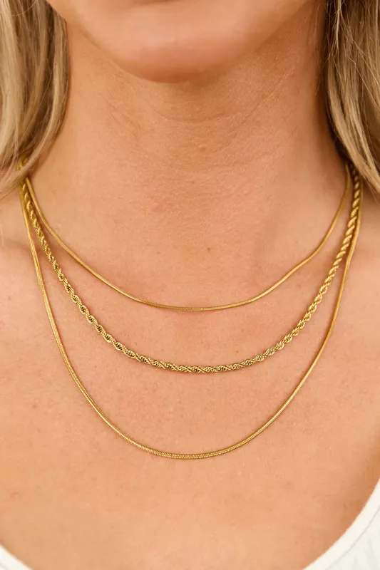 Gold Tiered Layered Chain Necklace - MIA