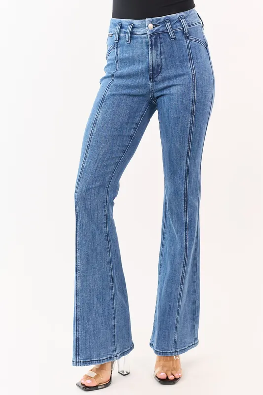 Saige Medium Dark Wash Flare Leg Stretchy Jeans - Saige Denim