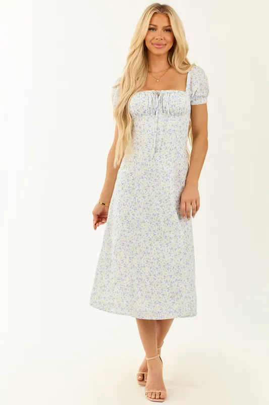 Vanilla Floral Print Front Slit Midi Dress - Fore Collection