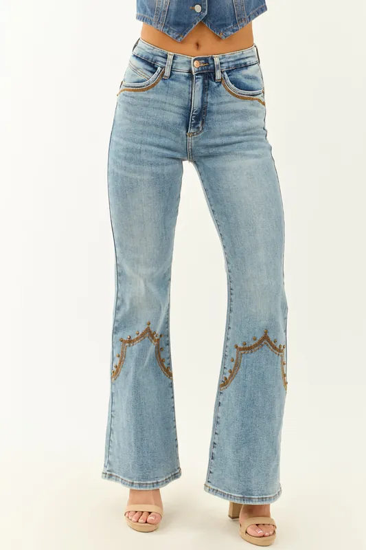 Saige Western Tummy Control Stretchy Flare Jeans - Saige Denim