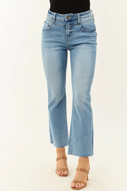 Mica Denim V Waist Raw Hem Stretchy Bootcut Jeans