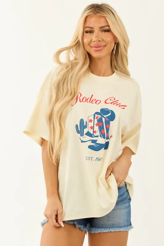 Cream Western Graphic Oversized Short Sleeve Top - LE LIS