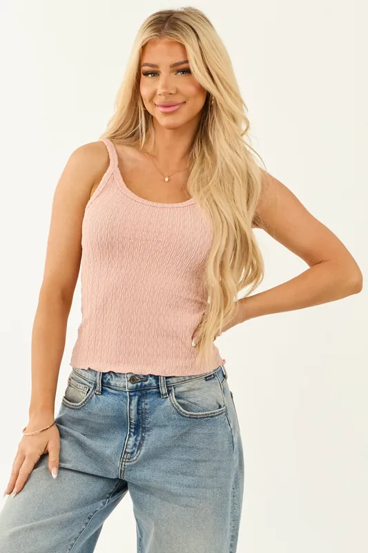 Dusty Blush Scoop Neck Textured Knit Tank Top - Wasabi+Mint
