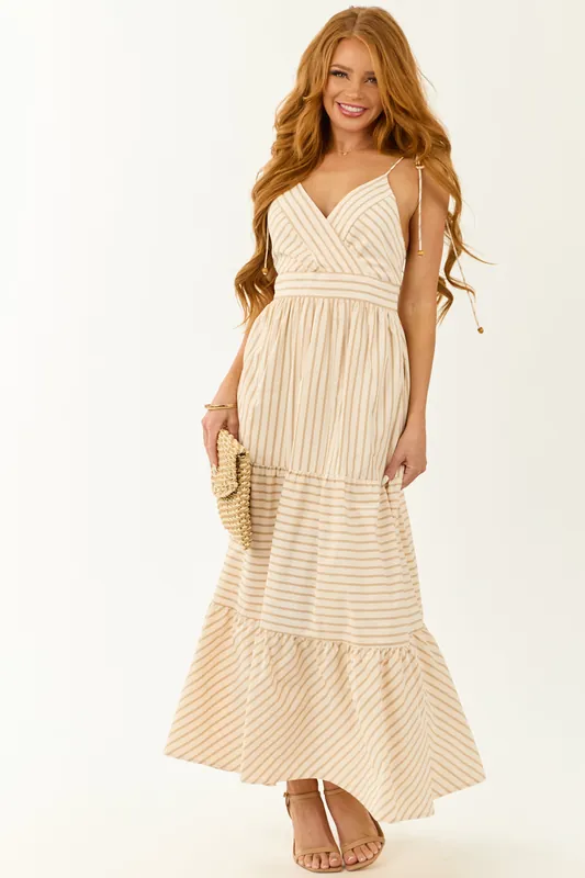 Lovelo Cream Striped Sleeveless Tiered Maxi Dress - GeeGee