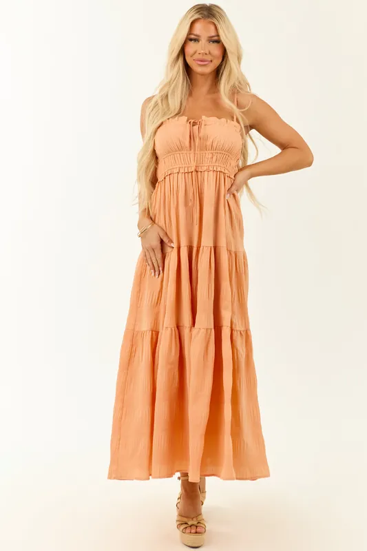 Melon Sleeveless Tiered Textured Maxi Dress - eesome