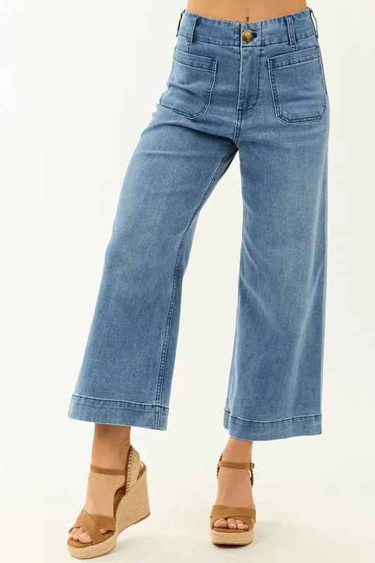 Medium Wash High Rise Ankle Length Straight Leg Jeans - eesome