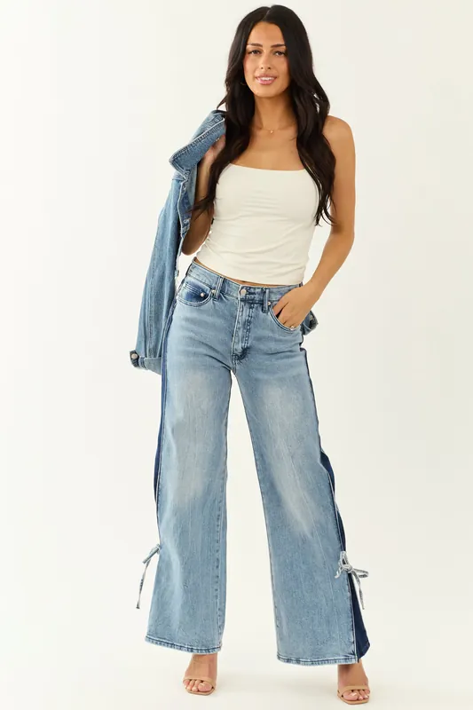 Saige Side Panel Tummy Control Wide Leg Jeans - Saige Denim