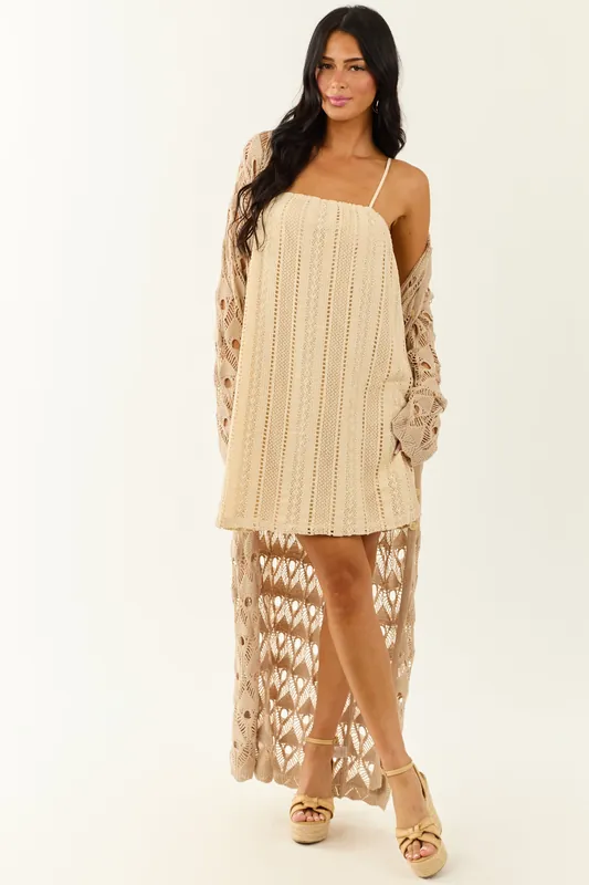 Lovelo Cream Open Crochet Cotton Mini Dress - GeeGee