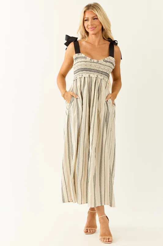 Lovelo Ivory Abstract Print Ribbon Strap Maxi Dress - GeeGee