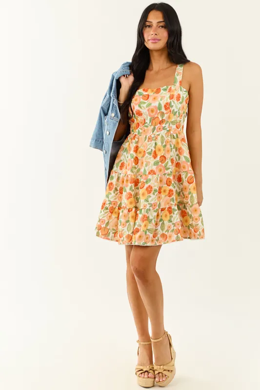 Lovelo Off White Fruity Floral Print Mini Dress - GeeGee