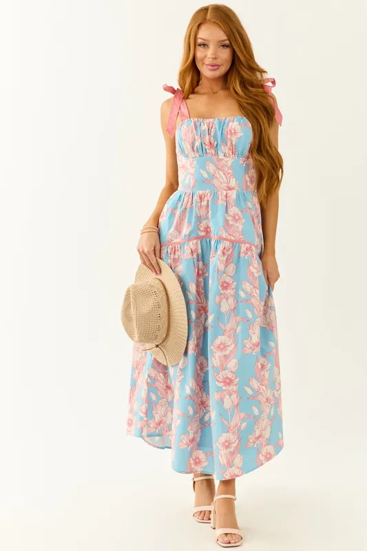Listicle Powder Blue Floral Print Cotton Midi Dress