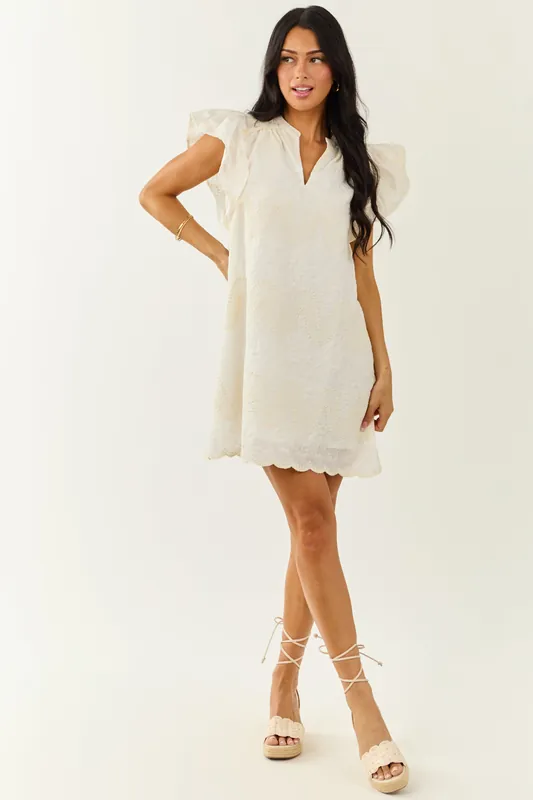 Off White Embroidered Ruffle Sleeve Mini Dress - Umgee