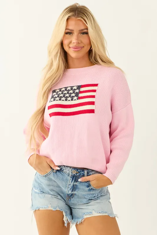 Carnation American Flag Cotton Knit Sweater - LE LIS