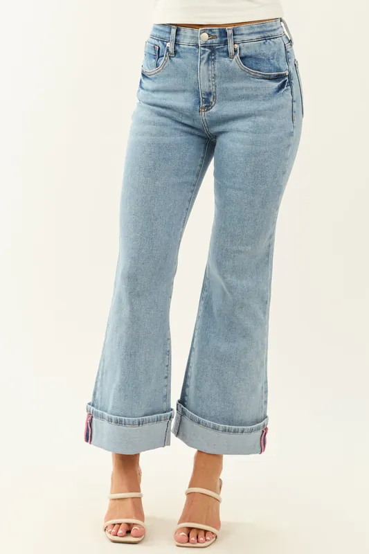 Saige Light Tummy Control Stretchy Flare Cuffed Jeans - Saige Denim
