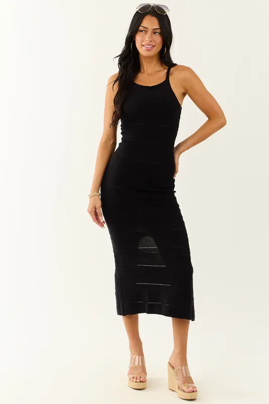 Black Textured Stripe Sleeveless Knit Midi Dress - Shop Iris