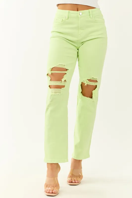 Mica Denim Neon Lime Straight Leg Stretchy Jeans