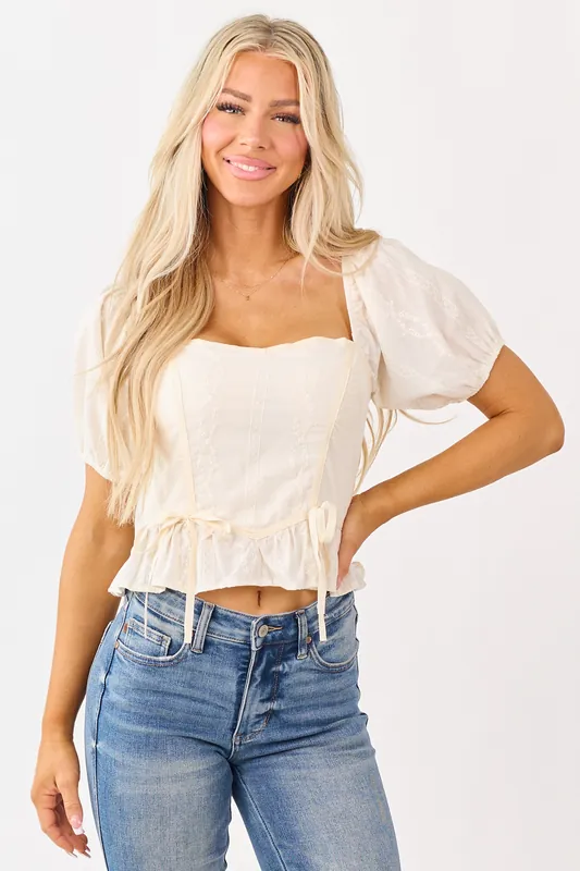 Lovelo Champagne Puff Sleeve Cotton Blouse - GeeGee