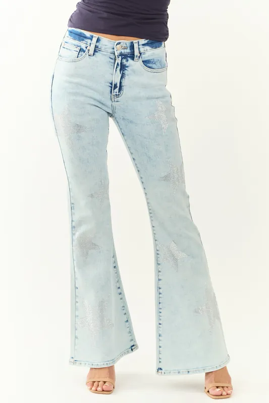 Saige Light Tummy Control Star Pattern Flare Jeans - Saige Denim